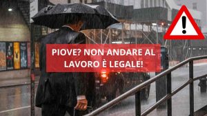 Lavoratore si reca in ufficio sotto la pioggia